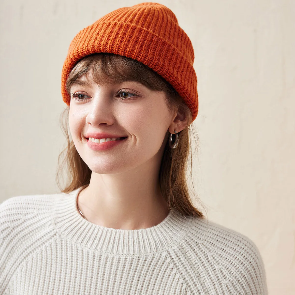 100% Wool Classic Ribbed Knit Beanie