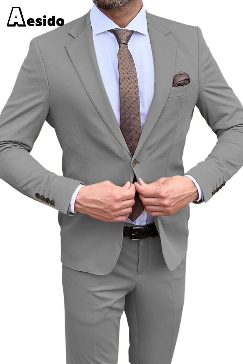 2 Piece Double Button Notch Lapel Suit For Men