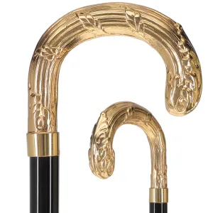 24K Gold Plated Ribbed Wheat Tourist Handle Walking Cane with Black Beechwood Shaft and Collar