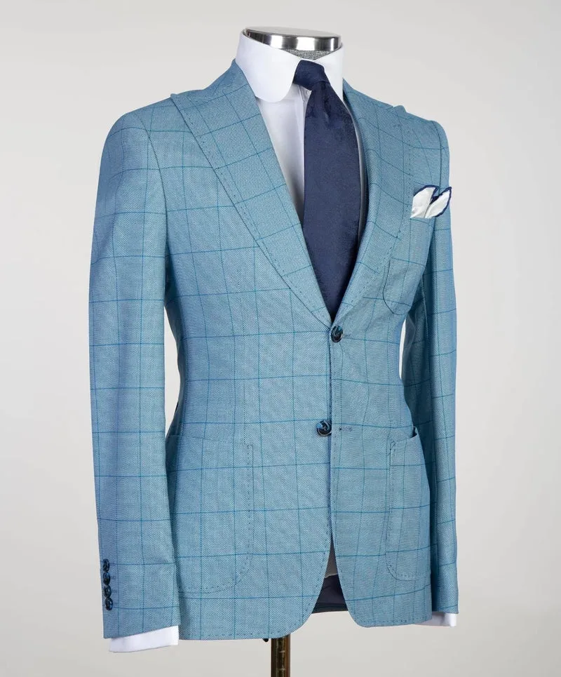 3 Piece Business Light Blue Suit