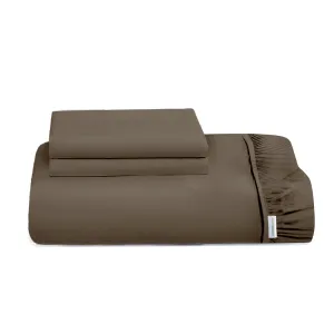 3 Piece Fitted Sheet Set Super Soft Brown Twin Size 160x200 30cm with 2 Pillow Case