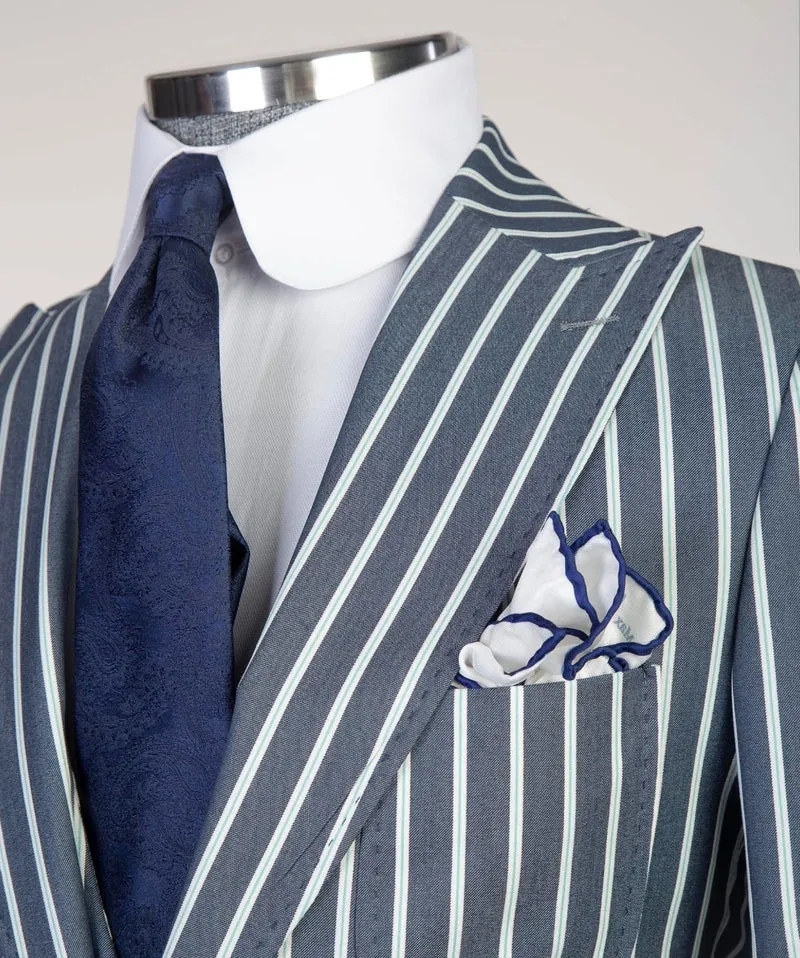 3 pieces Business Blue Striped Suit