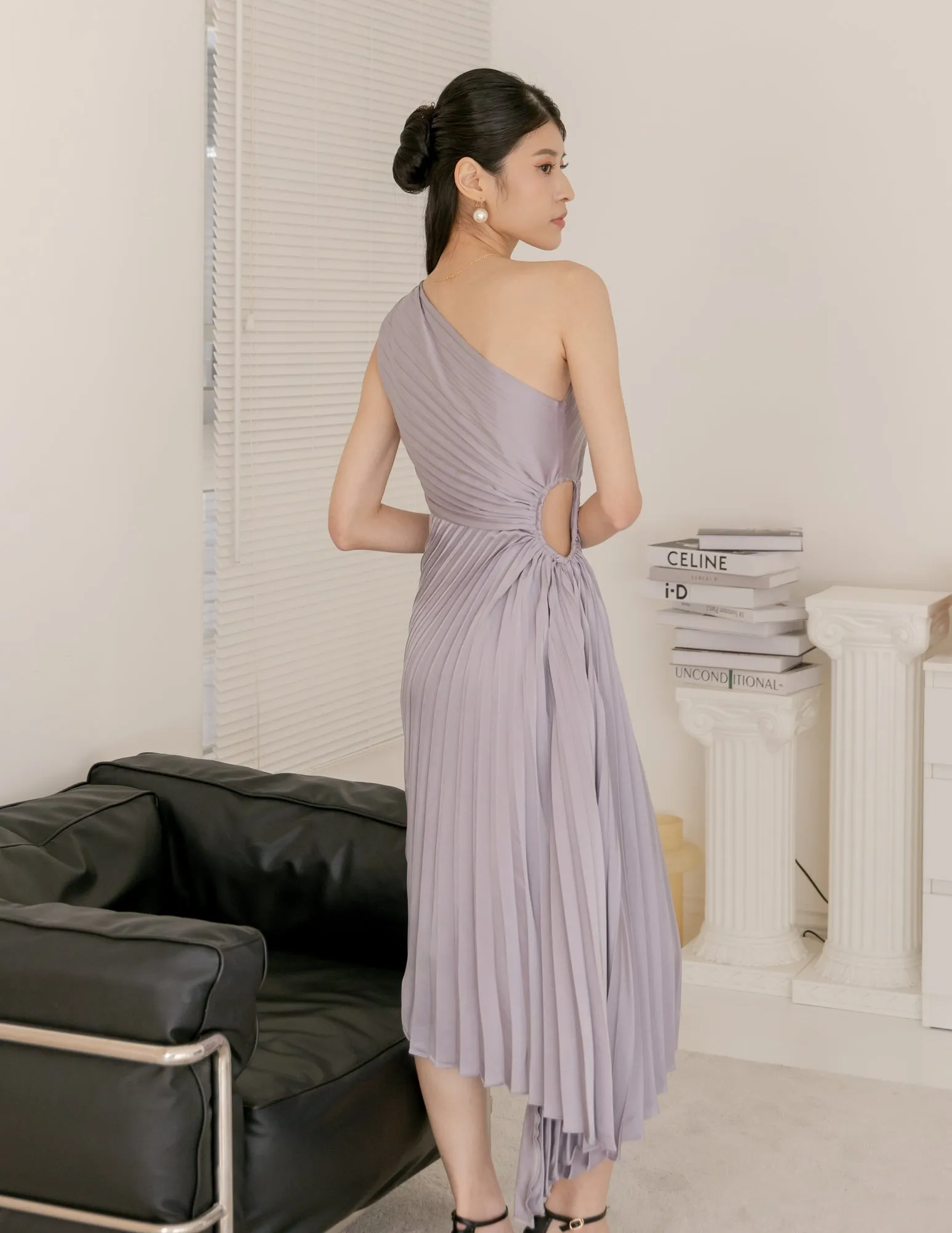 Aleyna Pleated Toga Dress in Lilac Grey