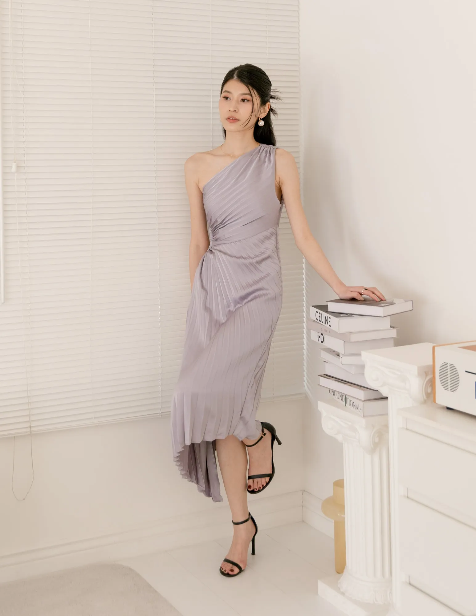 Aleyna Pleated Toga Dress in Lilac Grey