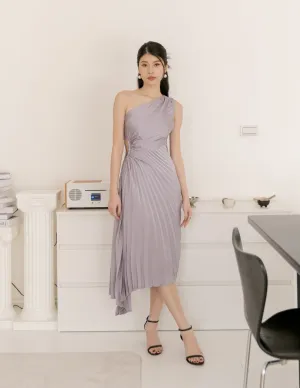 Aleyna Pleated Toga Dress in Lilac Grey