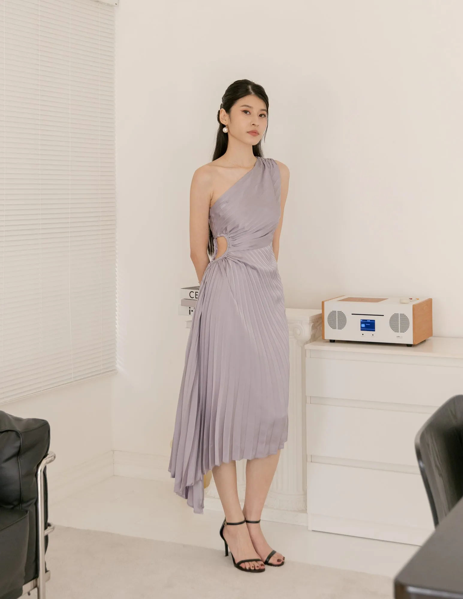 Aleyna Pleated Toga Dress in Lilac Grey