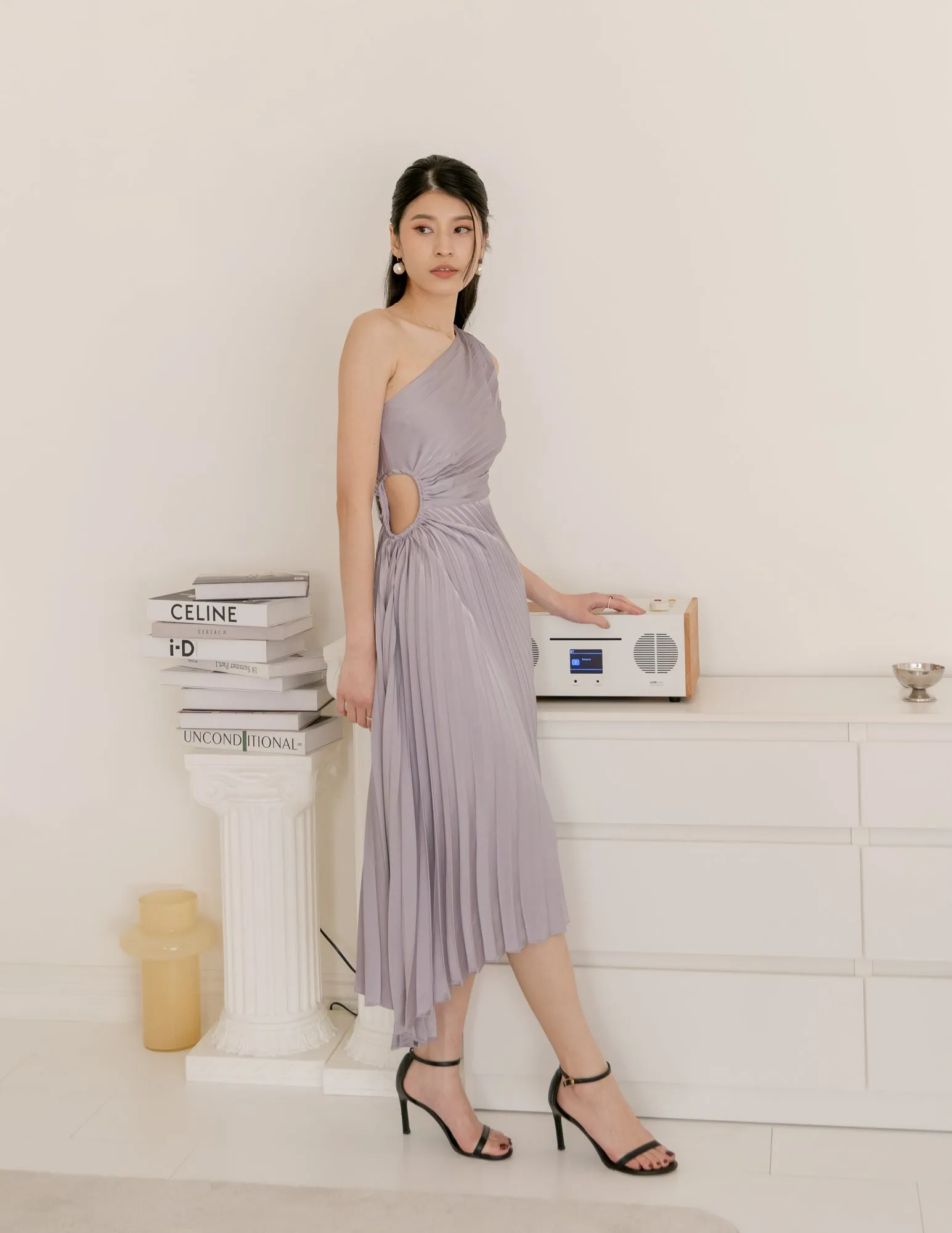 Aleyna Pleated Toga Dress in Lilac Grey