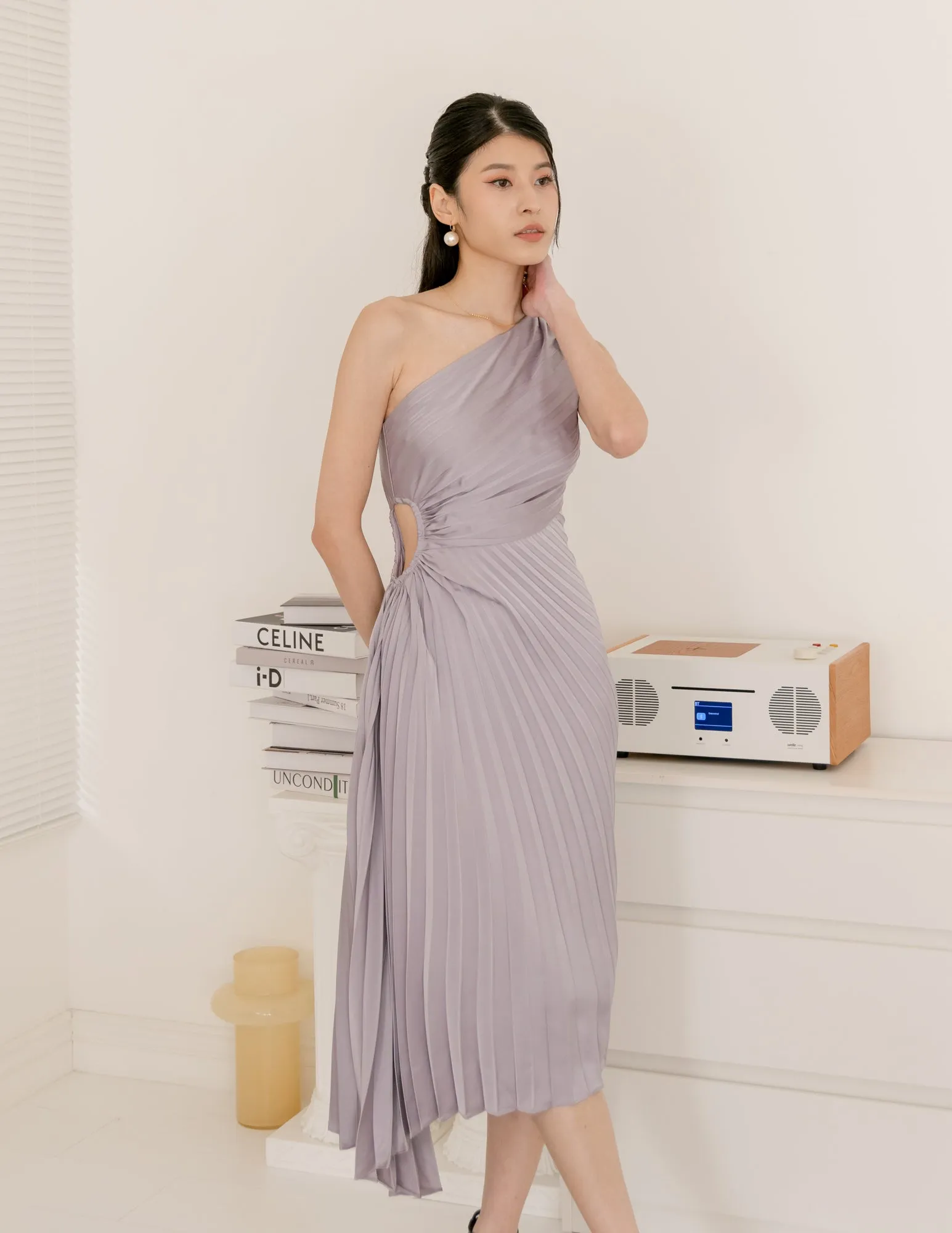 Aleyna Pleated Toga Dress in Lilac Grey