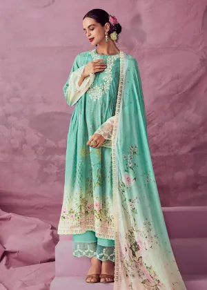 Aqua Green Muslin Cotton Printed Trendy Salwar Kurta Set