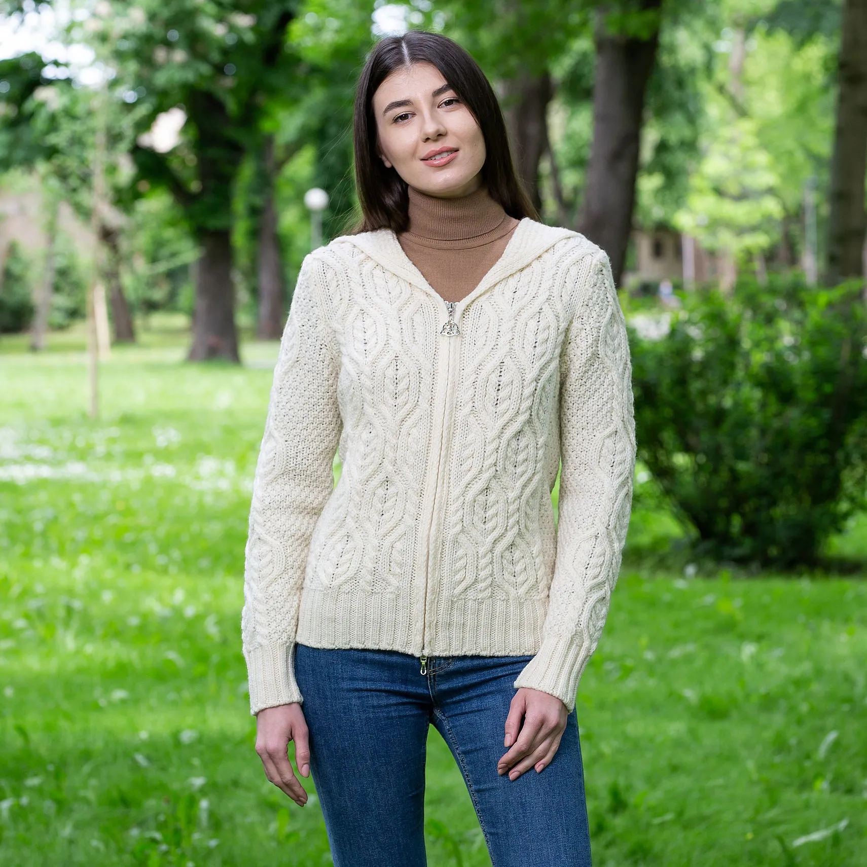 Aran Merino Zip Cardigan for Ladies