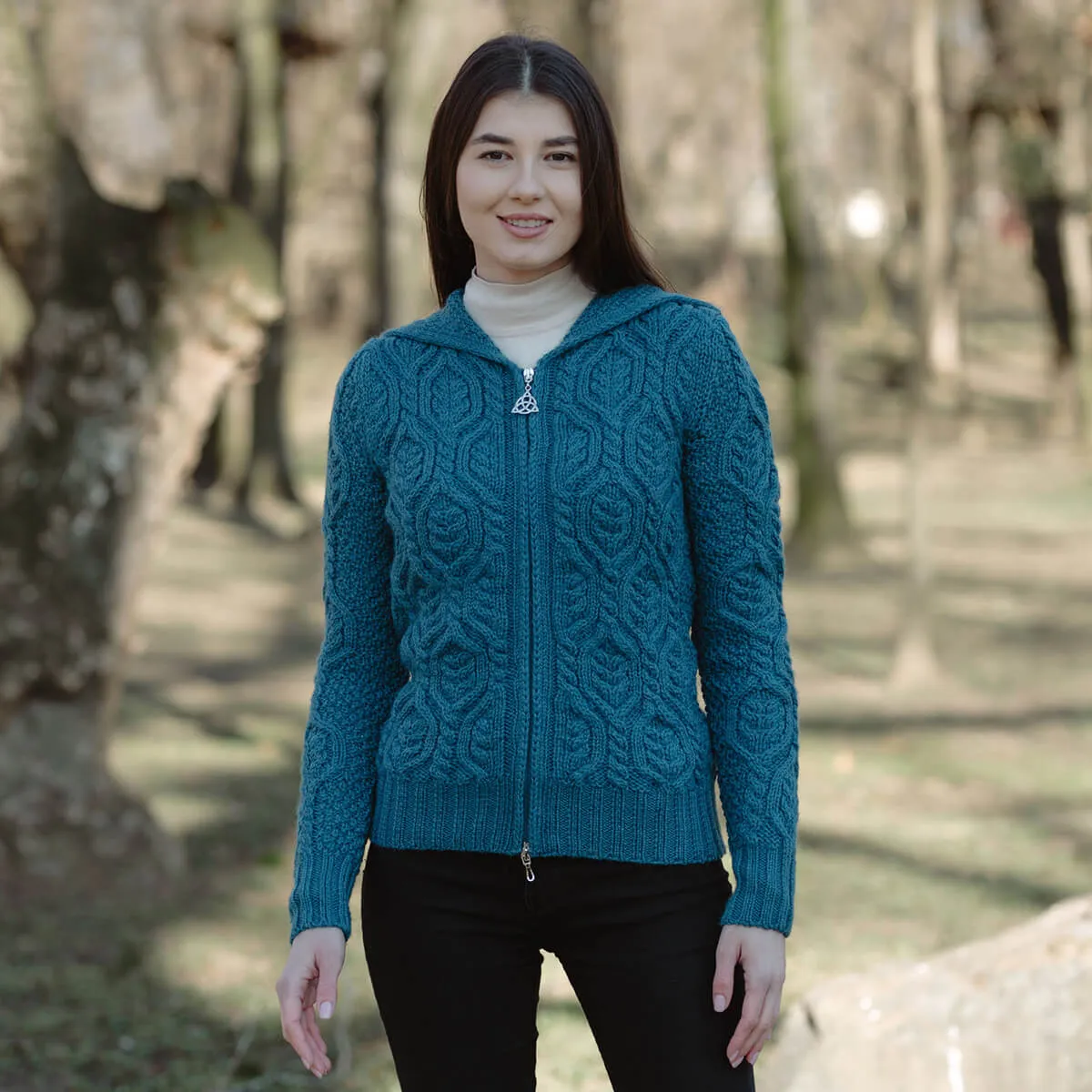 Aran Merino Zip Cardigan for Ladies