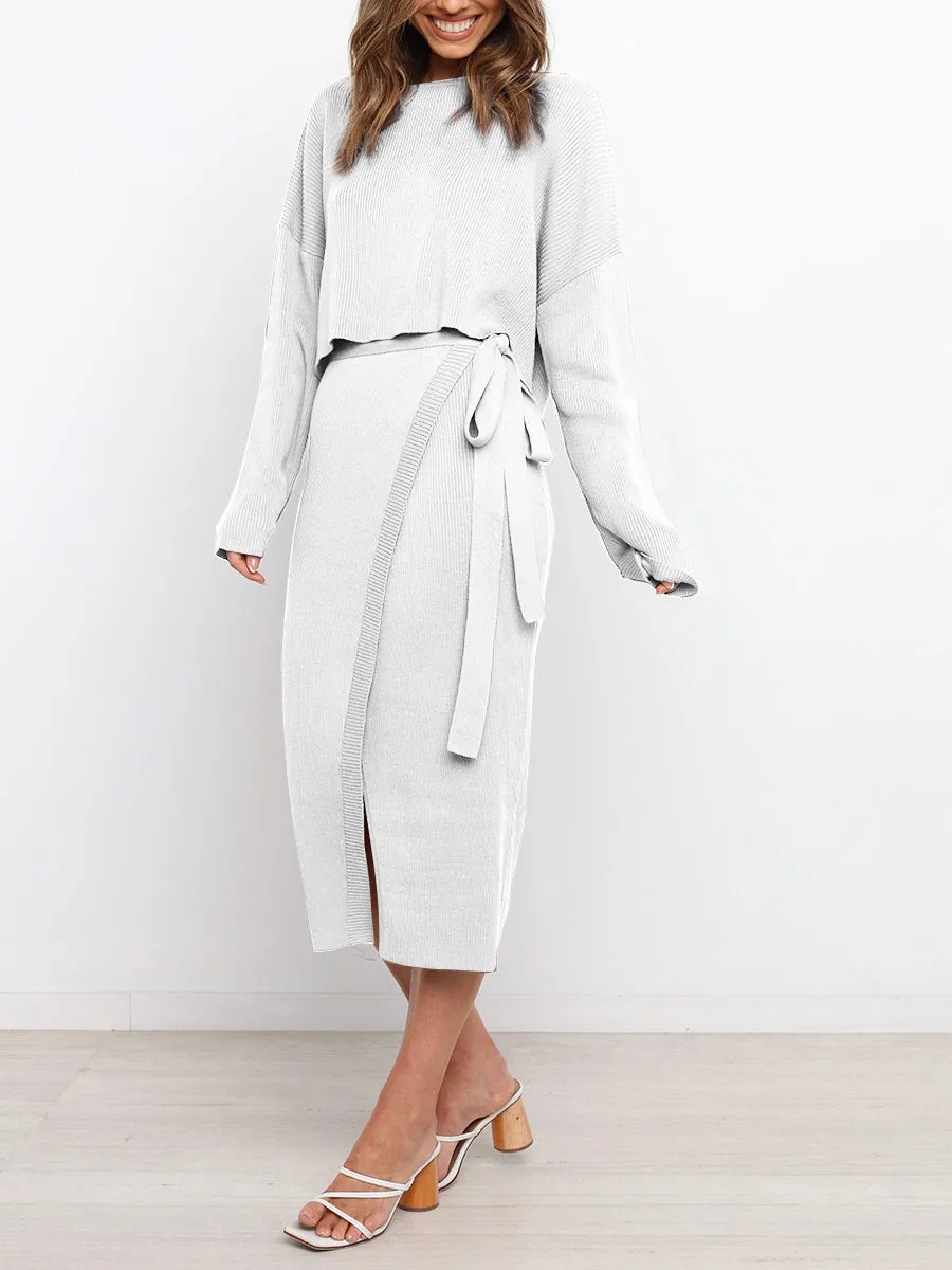 Autumn and Winter Elegant Knitted Skirt Suit