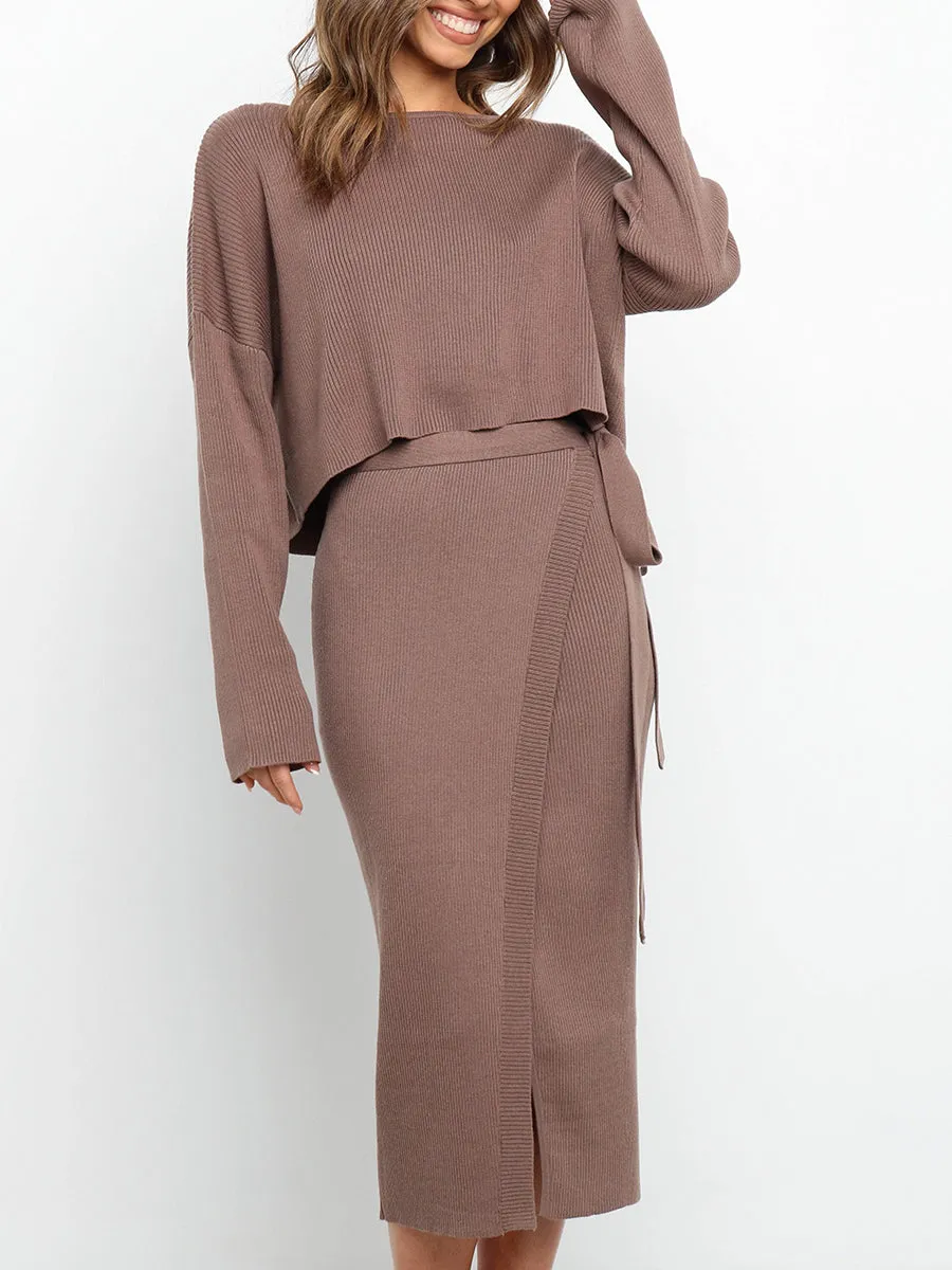 Autumn and Winter Elegant Knitted Skirt Suit