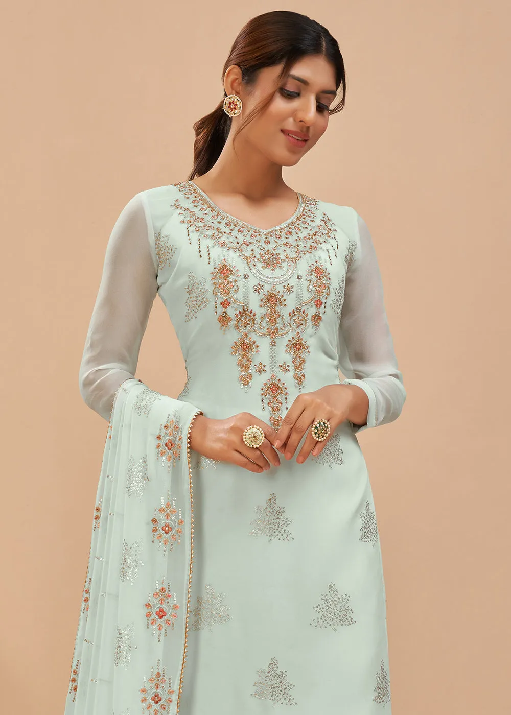 Baby Blue Beautifully Embroidered Elegant Salwar Kameez