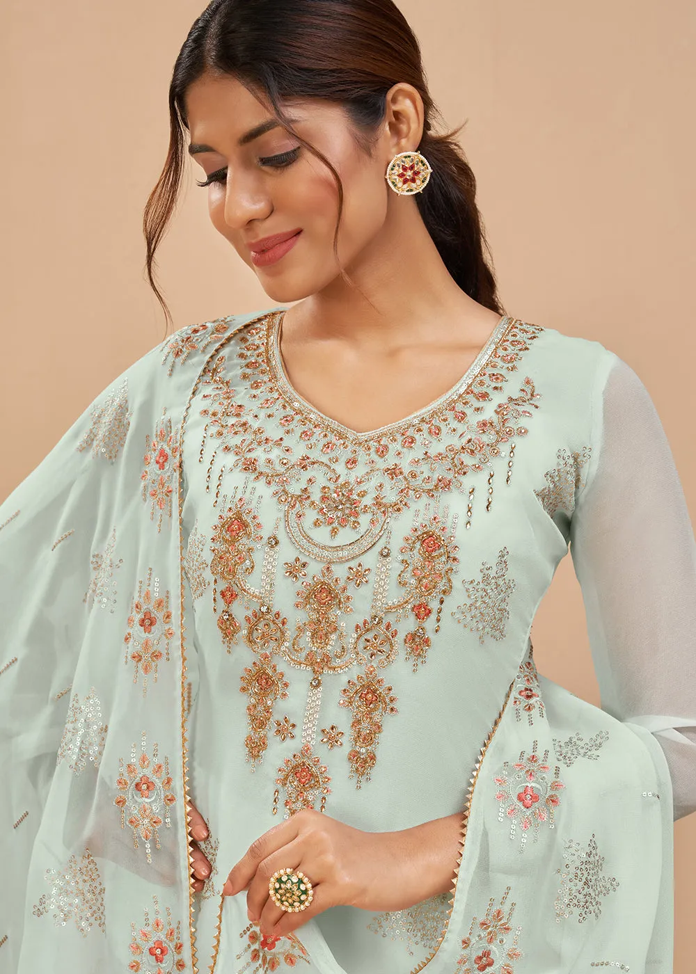 Baby Blue Beautifully Embroidered Elegant Salwar Kameez