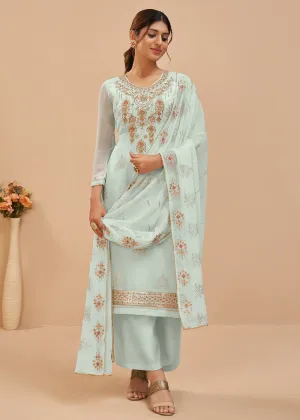 Baby Blue Beautifully Embroidered Elegant Salwar Kameez