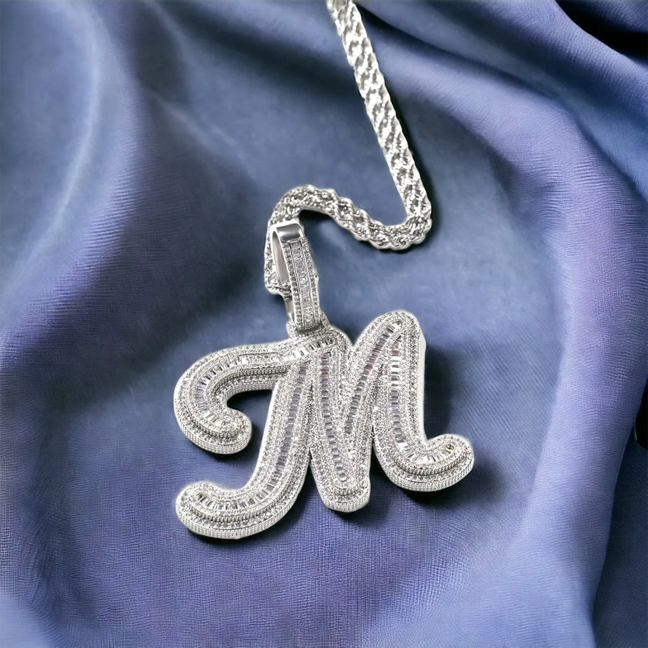 Baguette Initial Letter Pendant Necklace