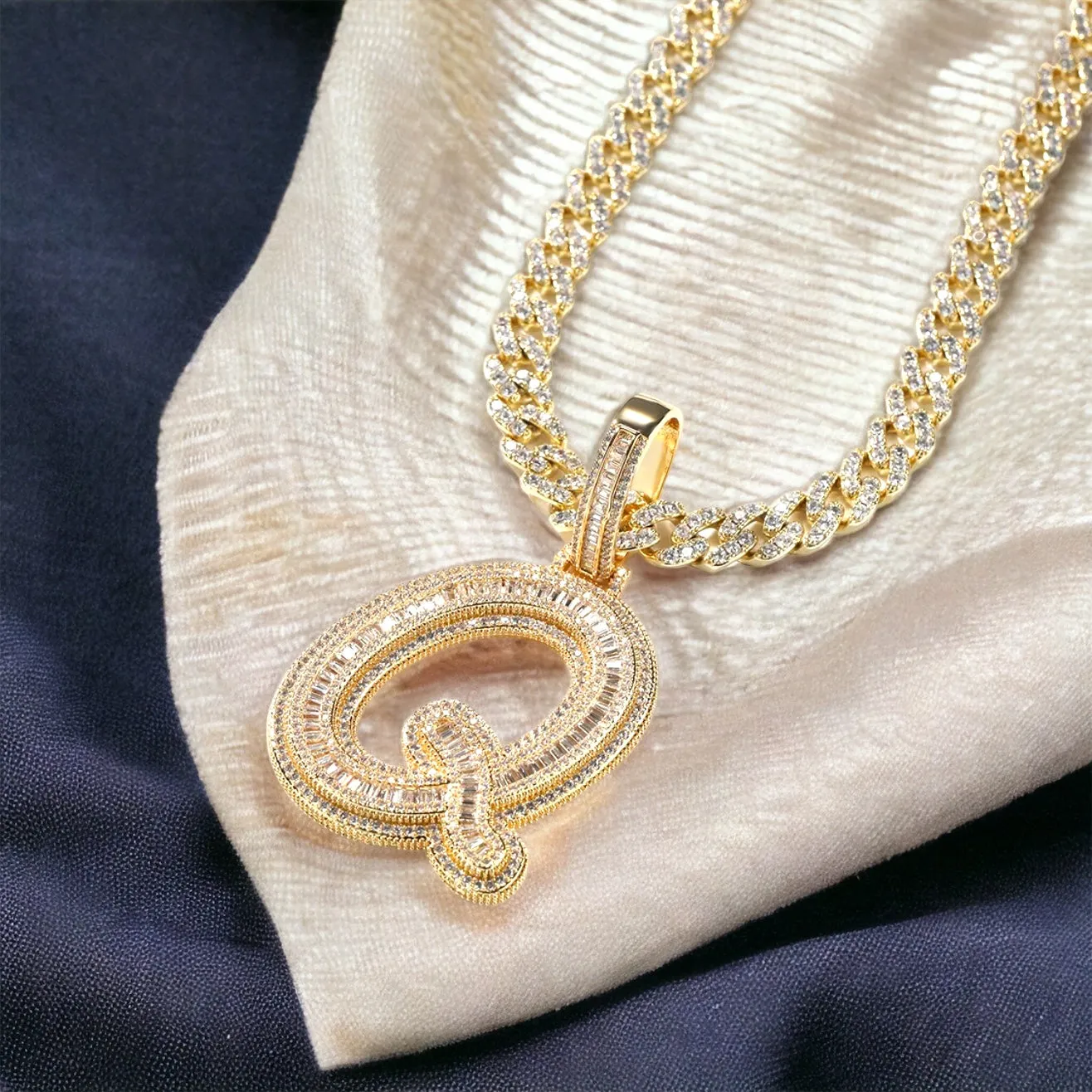 Baguette Initial Letter Pendant Necklace