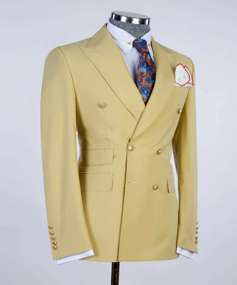 Beige Double Breasted Suit