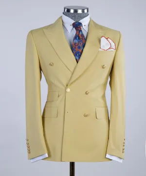 Beige Double Breasted Suit