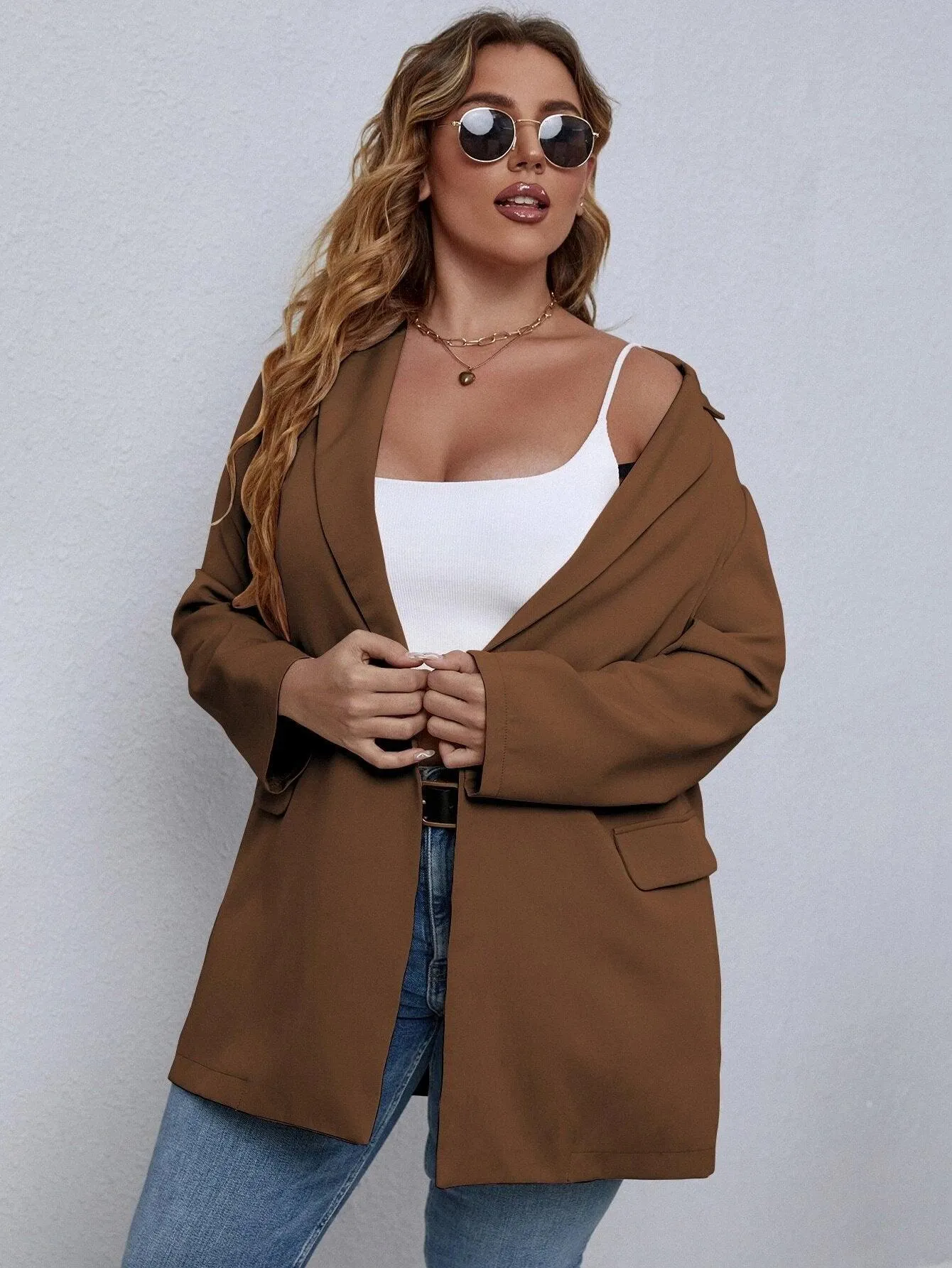 Blazer Alongado Com Botão Plus Size - Stella