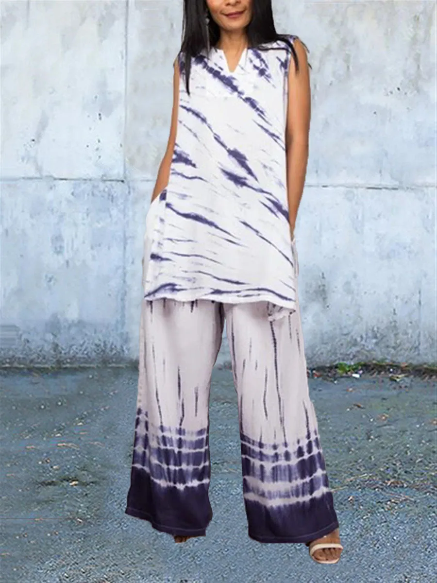 Bohemian Elegant Beach Holiday Tie-Dye Top Pants Set