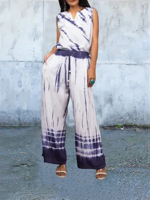 Bohemian Elegant Beach Holiday Tie-Dye Top Pants Set