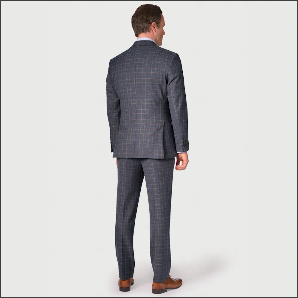 Brook Taverner Lyd Blue with Wine Overcheck Two Piece Occasion Suit<>