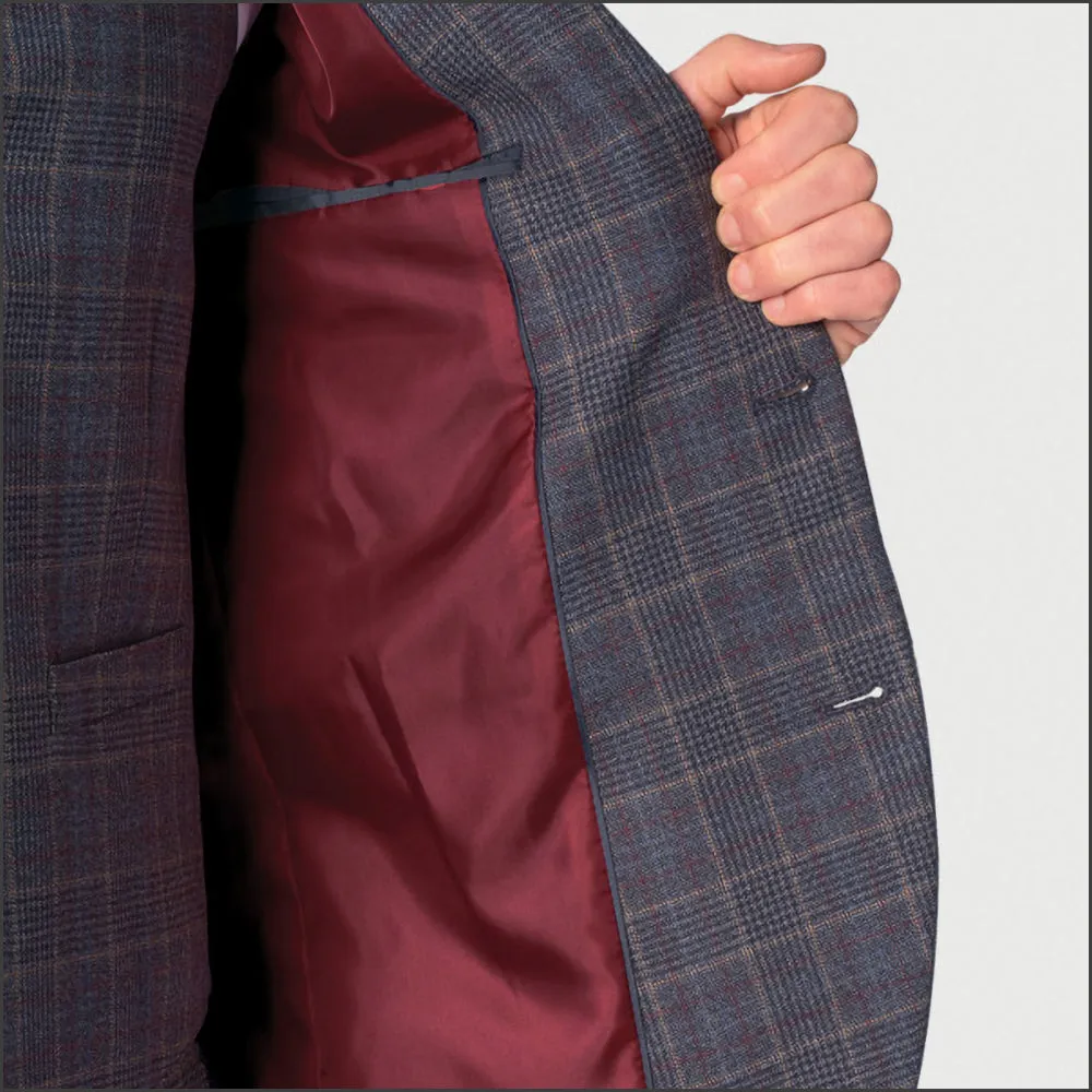 Brook Taverner Lyd Blue with Wine Overcheck Two Piece Occasion Suit<>