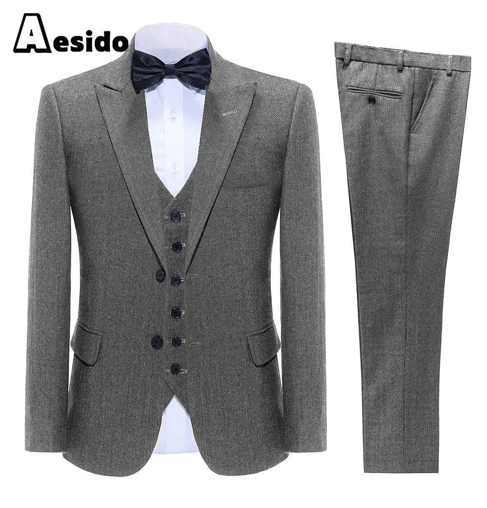 Business Double Buttons Peak Lapel Men Suit(Blazer Vest Pants)