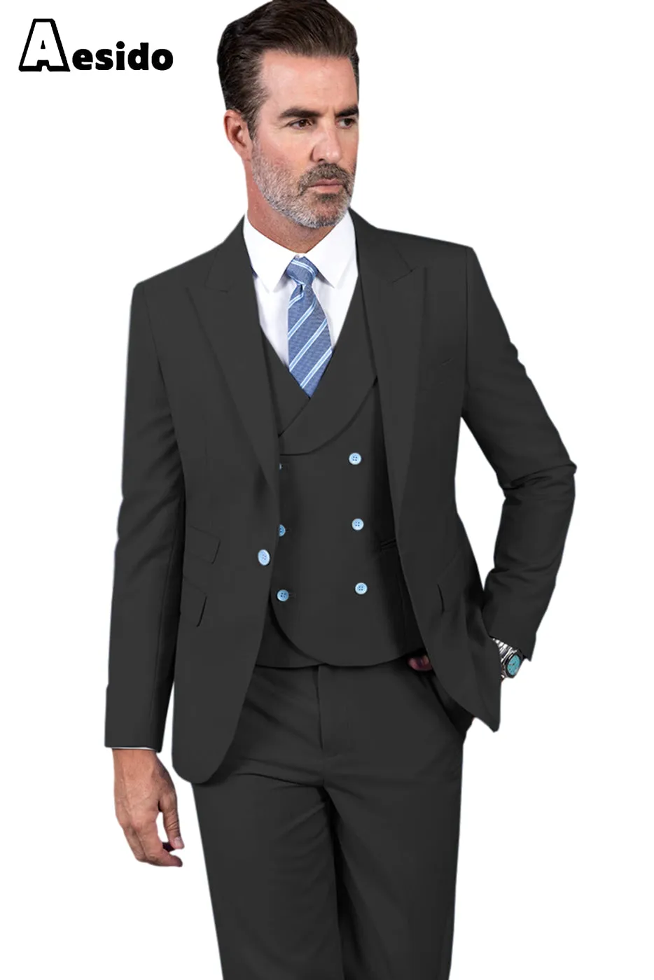 Business Men's Suit 3 Pieces Peak Lapel Jacket（Blazer Vest Pants）