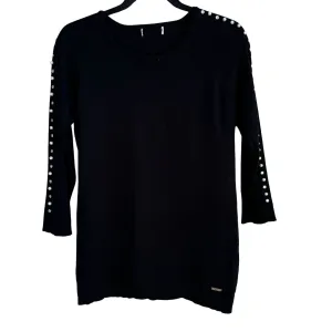 Calvin Klein Womens Black Long Sleeve Pearl & Rhinestone Studded Knit Sweater