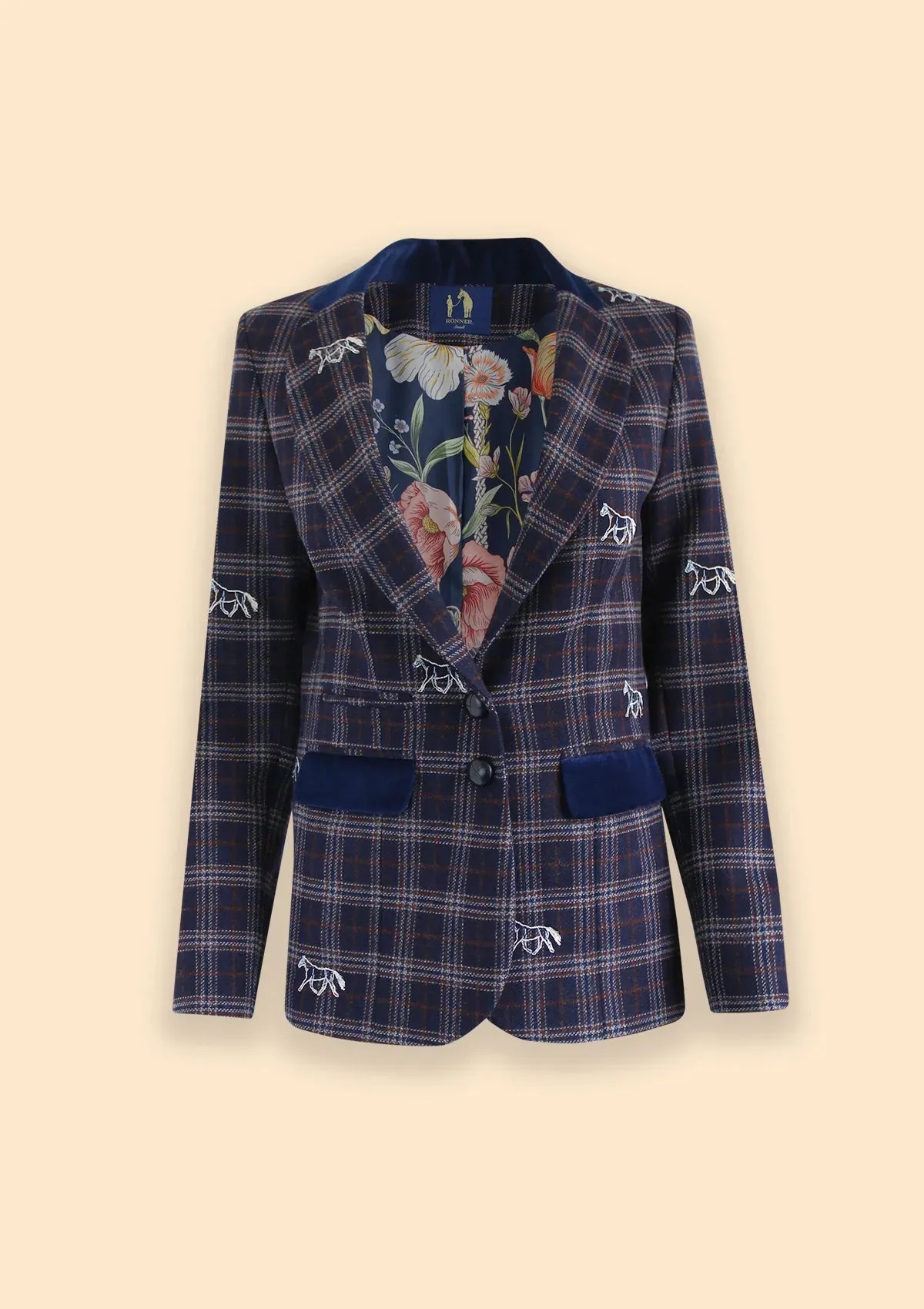 Cavaletti Embroidered Blazer | Navy Plaid