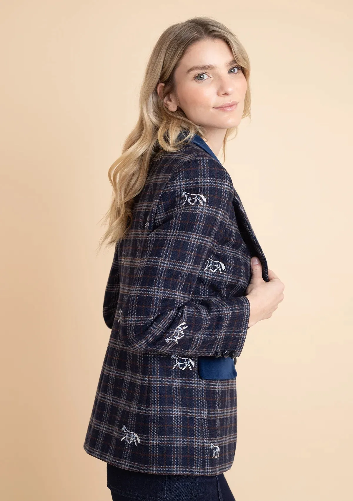 Cavaletti Embroidered Blazer | Navy Plaid