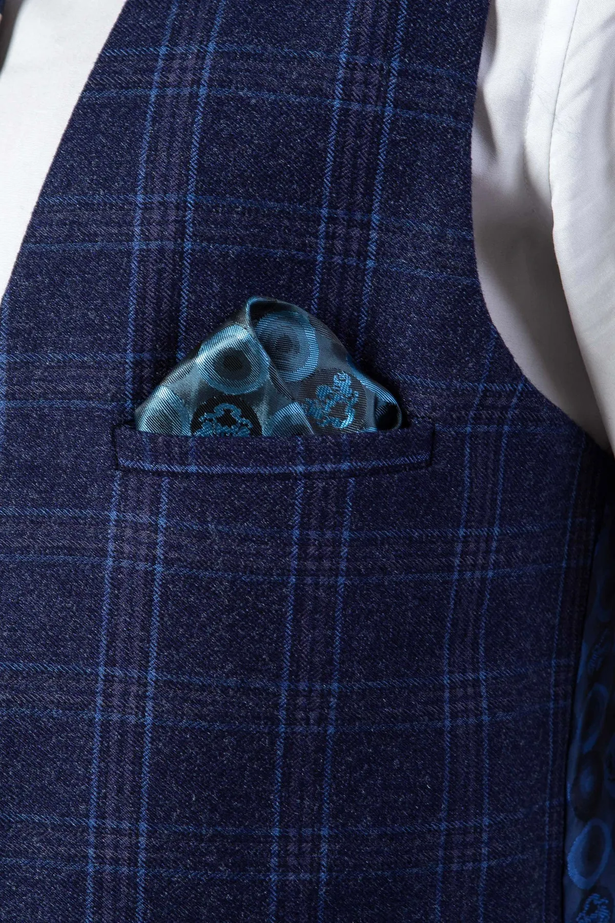 CHIGWELL - Blue Tweed Check Waistcoat