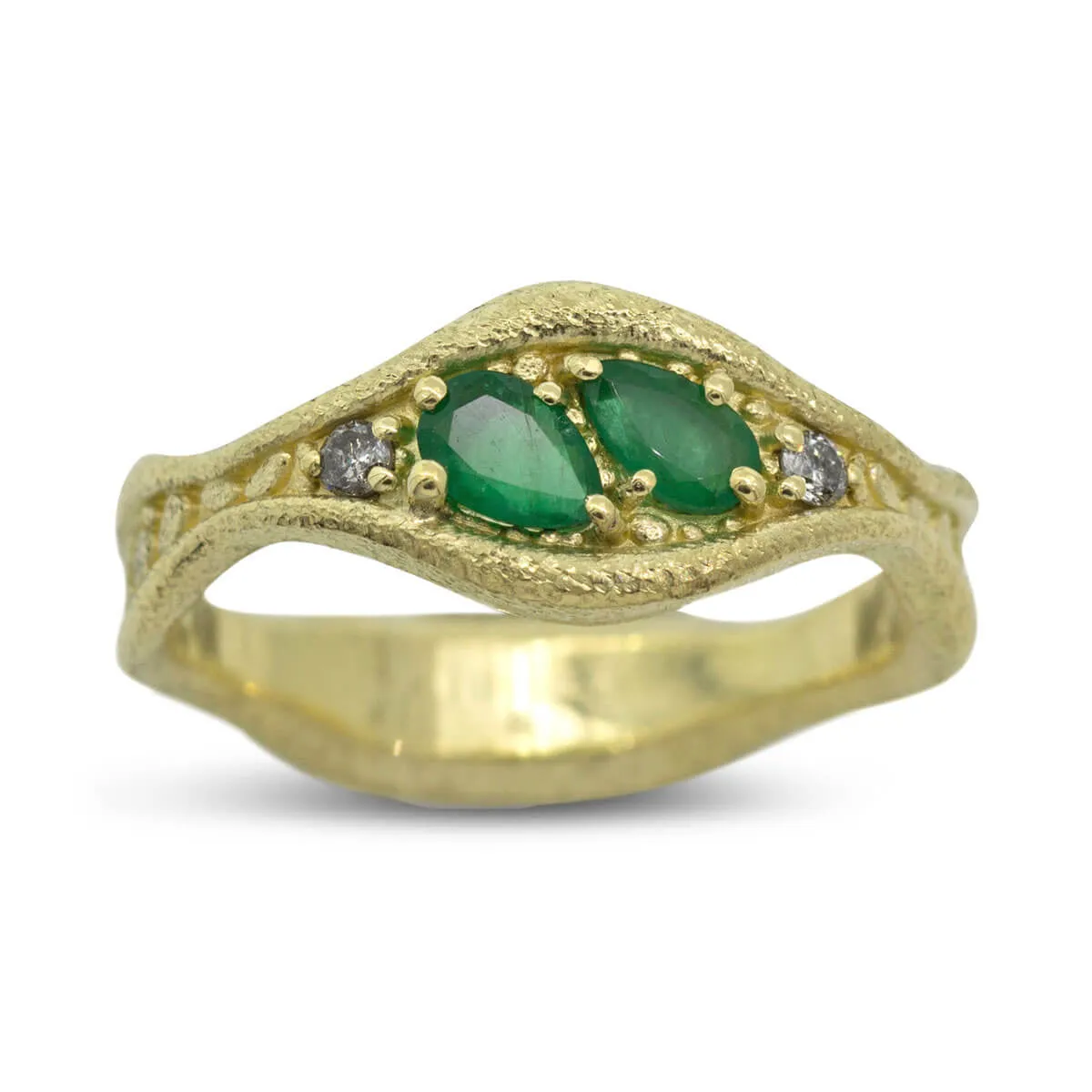 Custom Wavy Ring with Emeralds and Diamonds