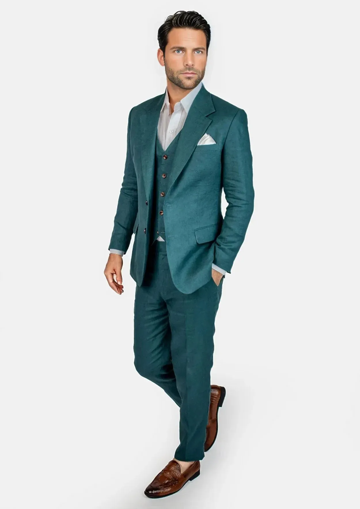 Deep Teal Linen Suit - Brad's Party