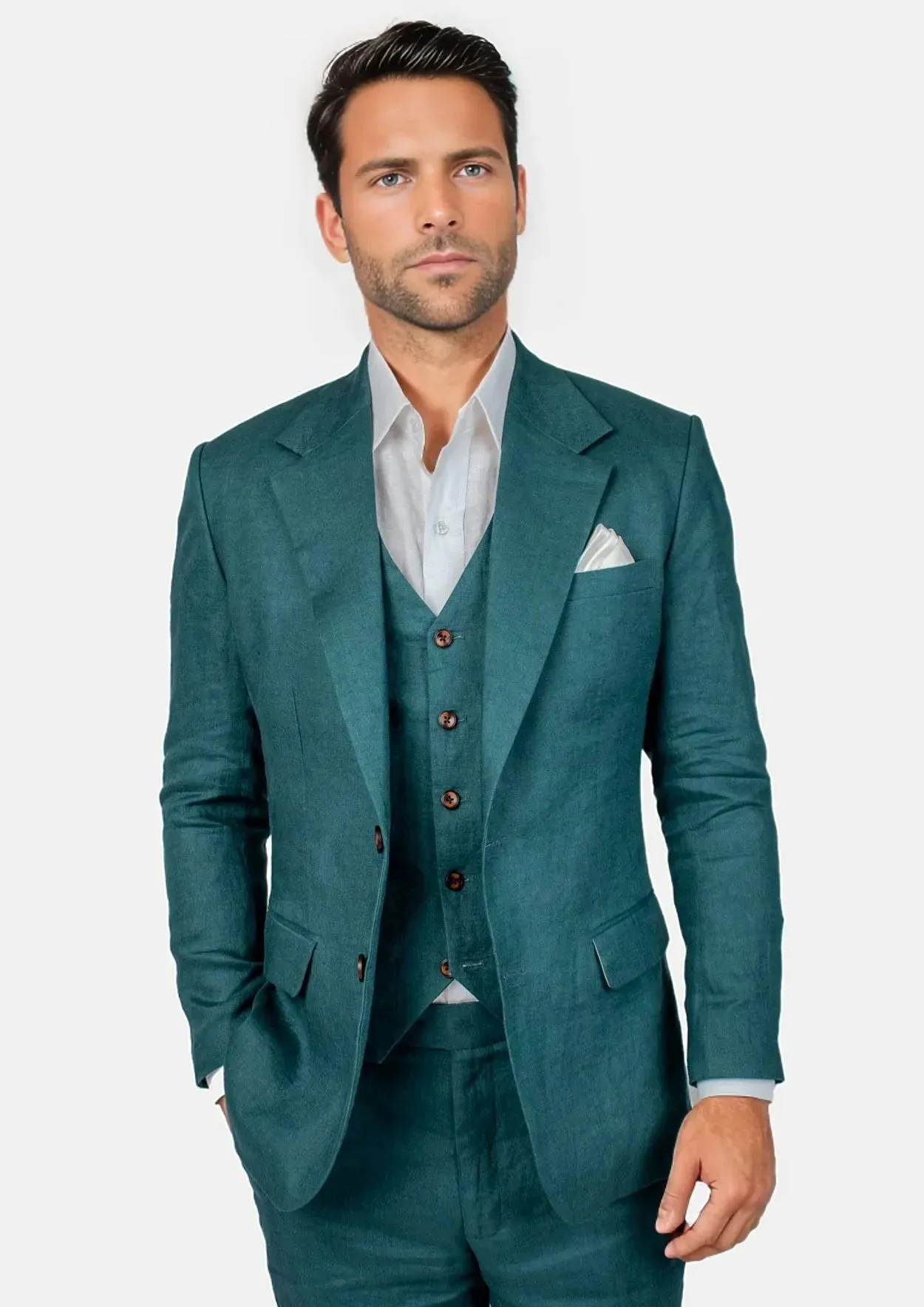 Deep Teal Linen Suit - Brad's Party