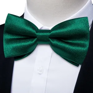 DiBanGu Silk Bow Tie Shining Pine Green Solid Mens Pre-Tied Bowtie Handkerchief Cufflinks Set