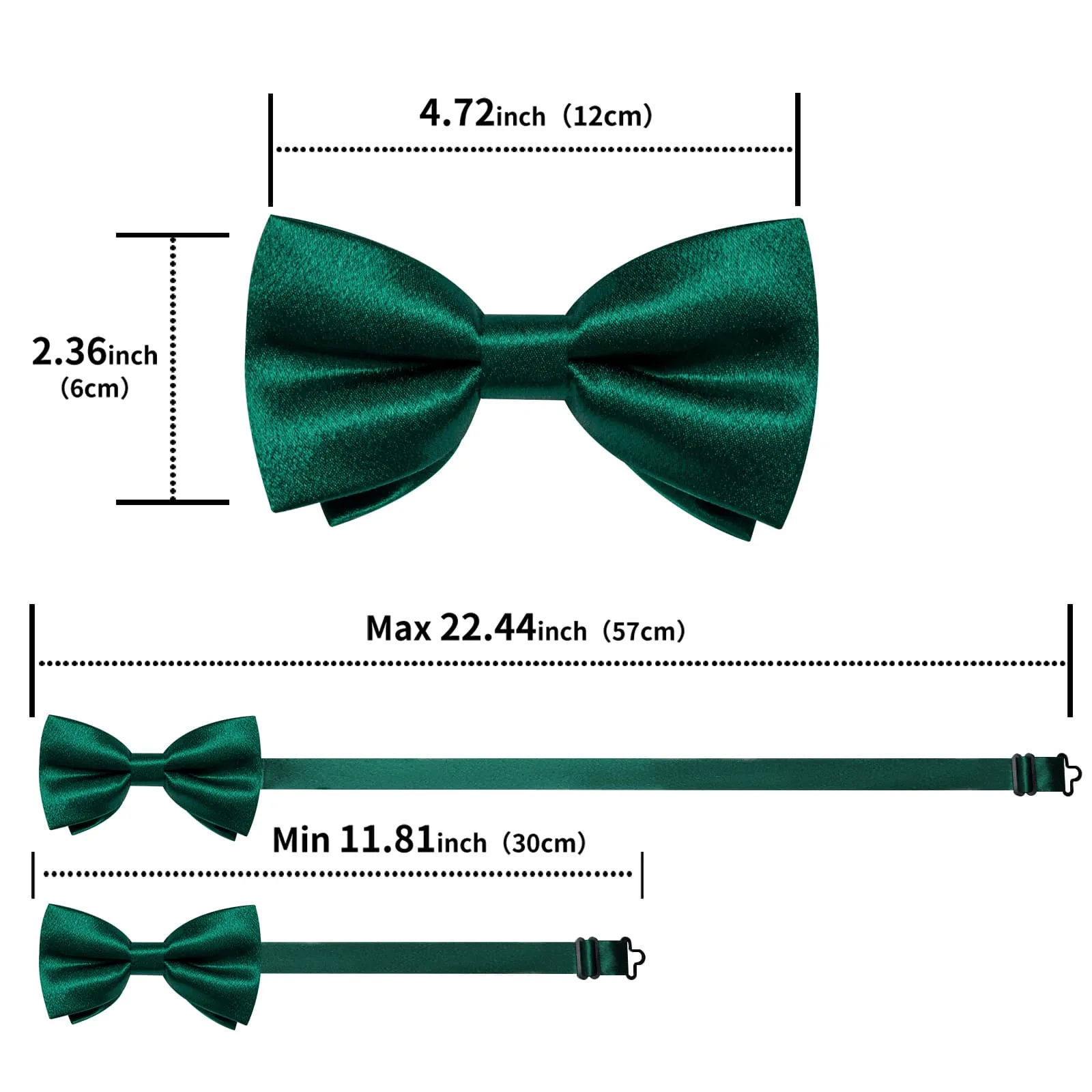 DiBanGu Silk Bow Tie Shining Pine Green Solid Mens Pre-Tied Bowtie Handkerchief Cufflinks Set