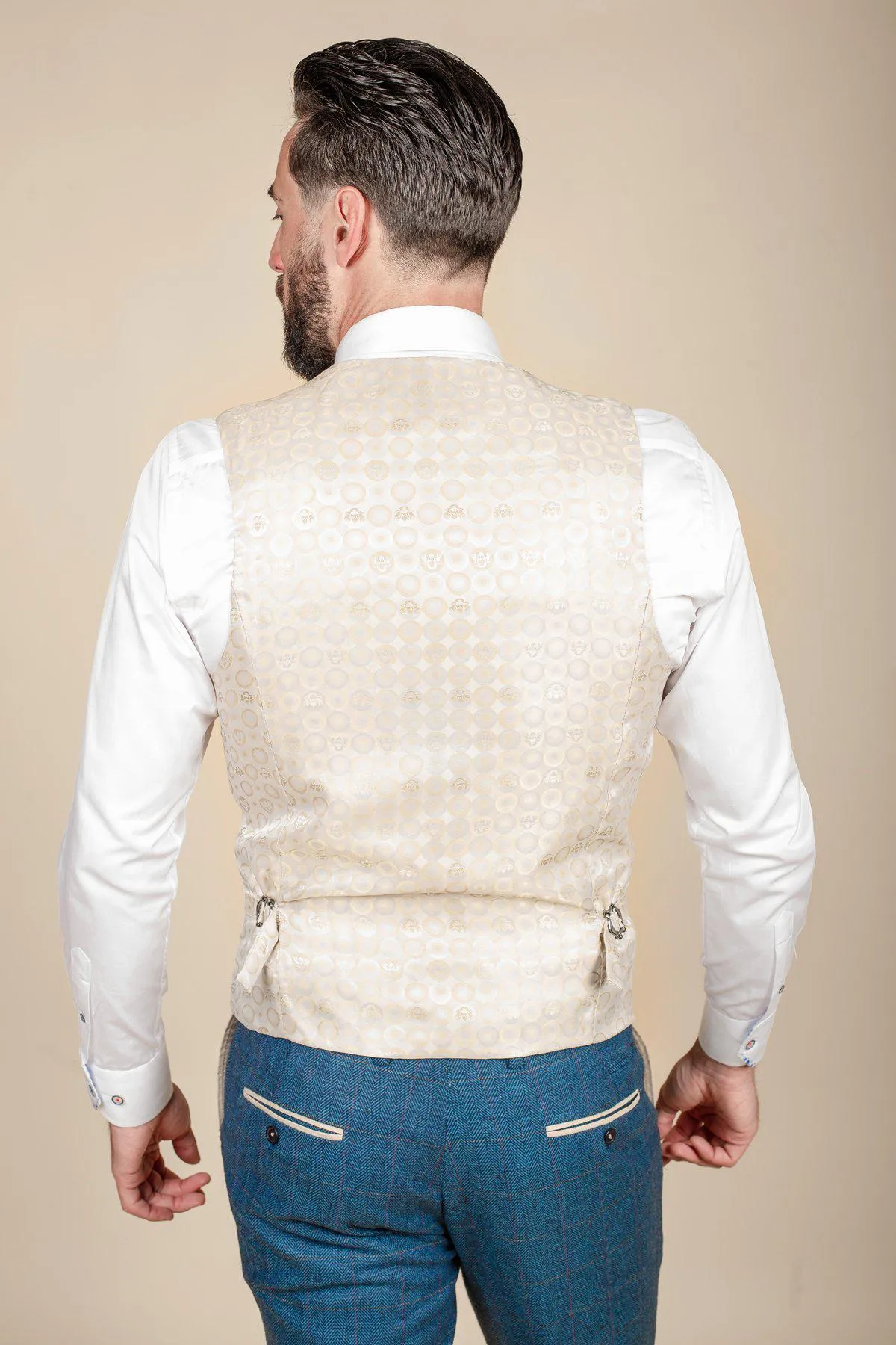 DION - Blue Tweed Check Suit With Kelvin Cream Waistcoat