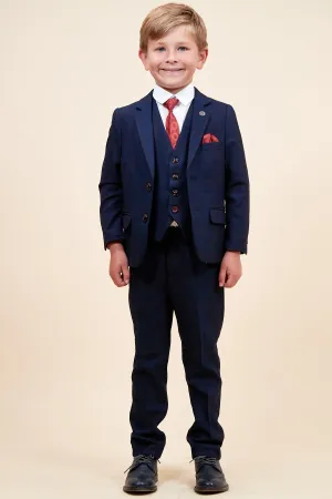 EDINSON - Children's Navy Wine Check Print Three Piece Suit