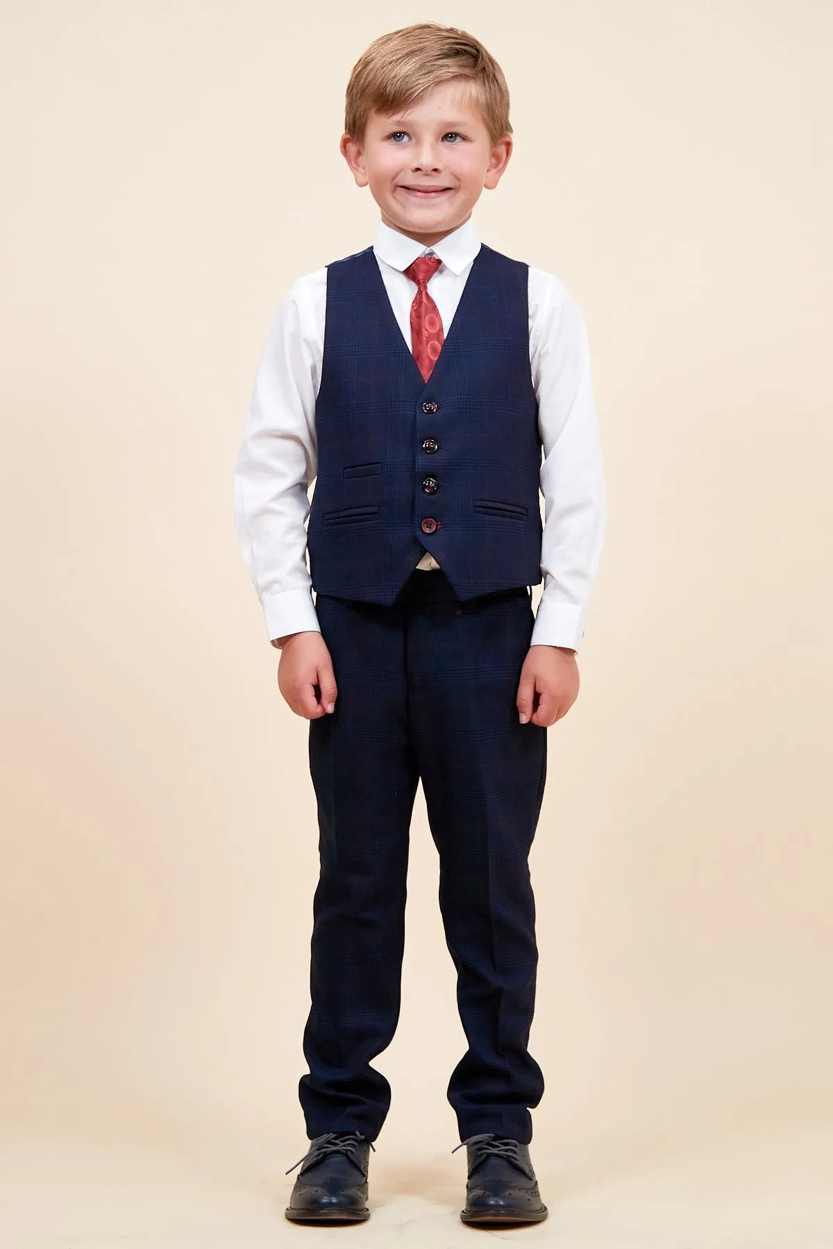 EDINSON - Children's Navy Wine Check Print Three Piece Suit