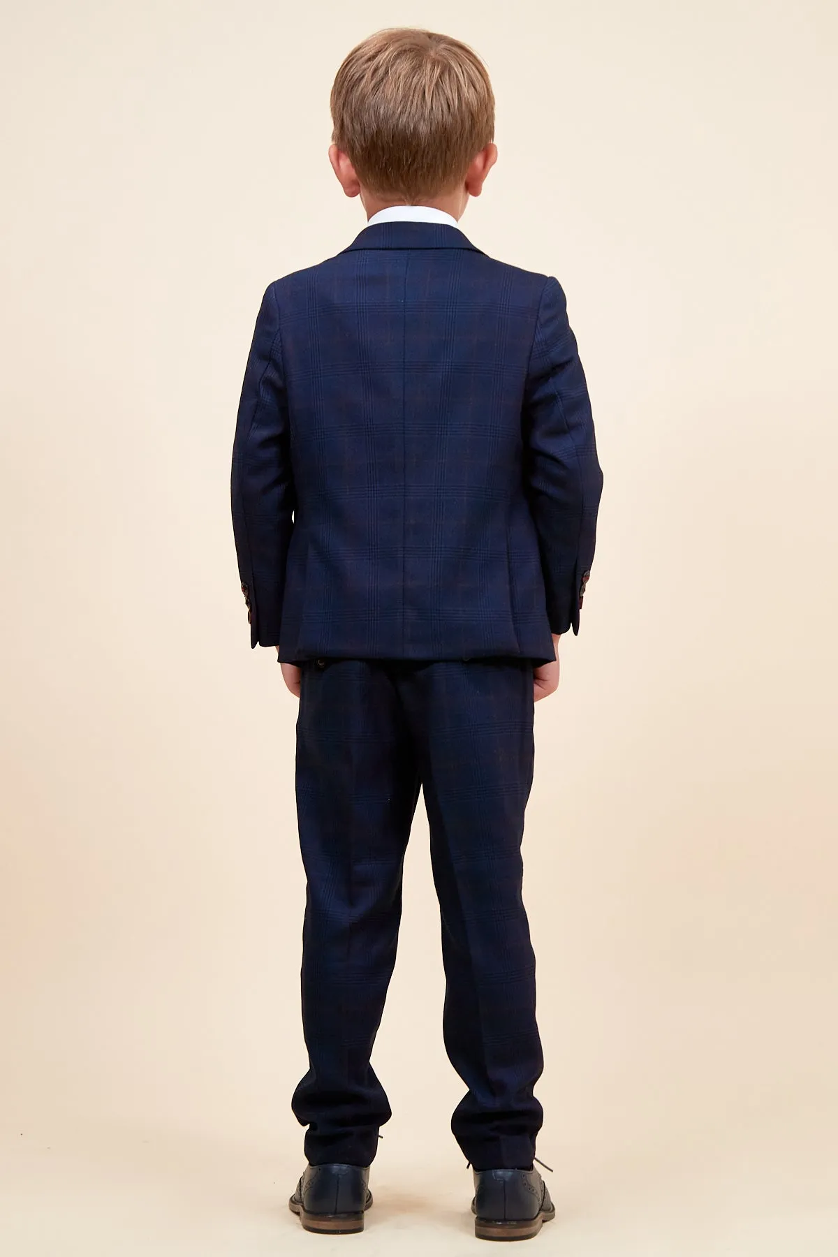 EDINSON - Children's Navy Wine Check Print Three Piece Suit