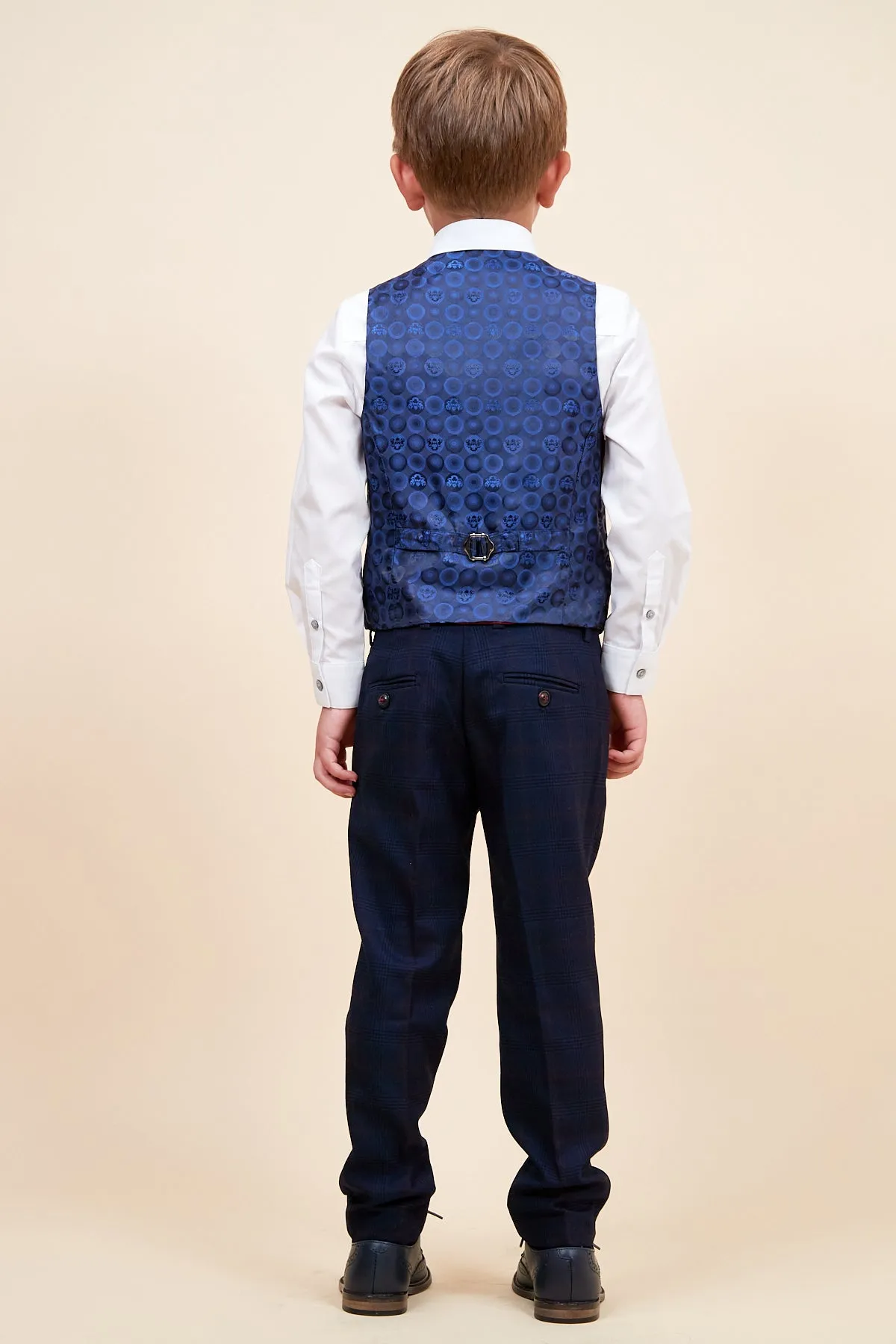 EDINSON - Children's Navy Wine Check Print Three Piece Suit