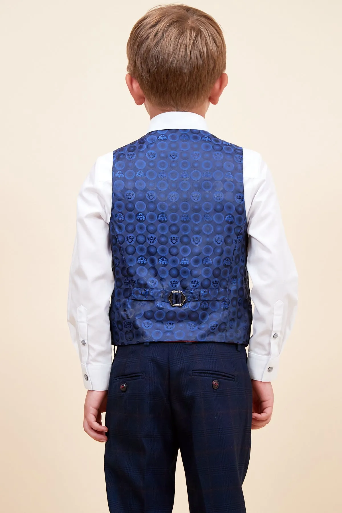 EDINSON - Children's Navy Wine Check Print Three Piece Suit