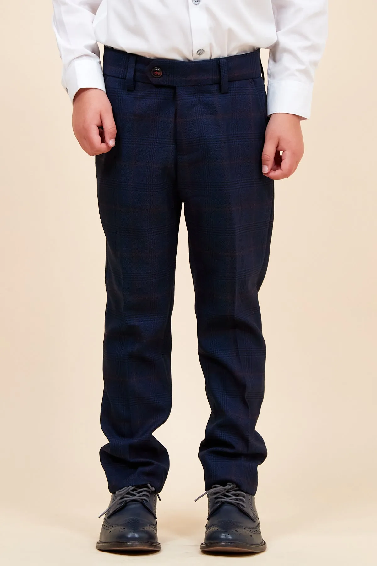 EDINSON - Children's Navy Wine Check Print Three Piece Suit