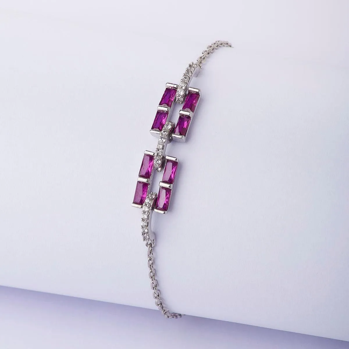 Fashionable Stone Studded Silver Bracelet