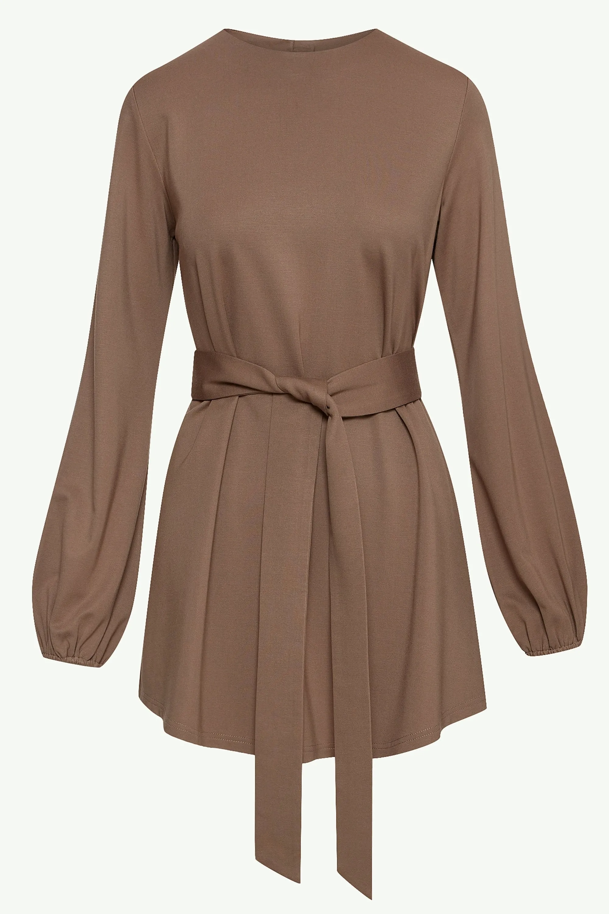 Fatima Everyday Belted Jersey Top - Dark Taupe