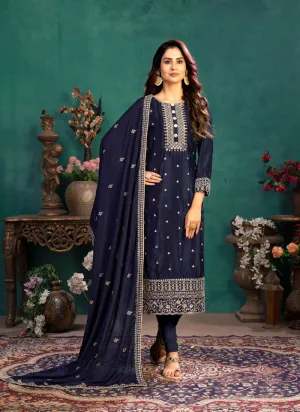 Festival Wear Navy Blue Silk Salwar Suit